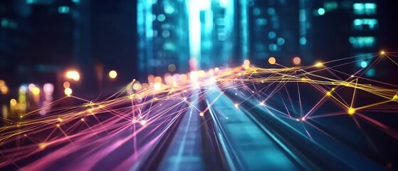 Fototapeta premium Abstract futuristic city lights with colorful lines and bokeh effect