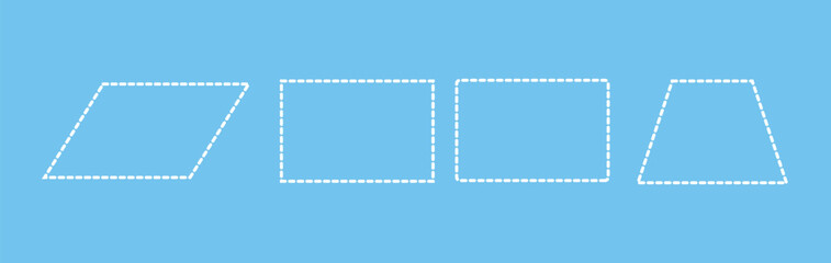 square shapes with dashed lines. Dotted figures isolated on white background. Simple cut here pictograms. Vector outline illustration.
