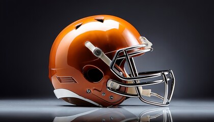 Fototapeta premium a shiny orange football helmet displayed against a dark background