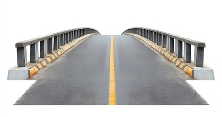 Obraz premium Asphalt road stretches across a simple arched bridge against a white backdrop