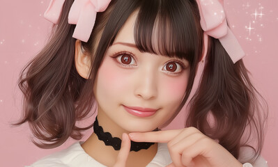 病みかわ系ツインテール女子のプリクラ風ポートレート