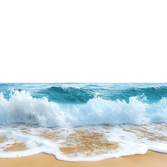 Fototapeta premium Ocean waves crashing on a sandy beach, perfect for travel posters.