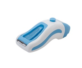 An electric callus remover, light blue and white color scheme, product on Png Format and Transparent Background