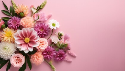 Colorful Floral Arrangement On Pink Background