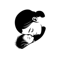 Mother touching sleeping baby’s forehead, loving silhouette