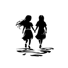 Mother and daughter from behind, reflective silhouette