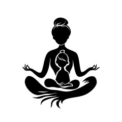 Mother and child in lotus meditation, calm silhouette