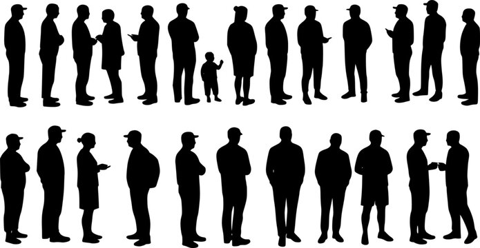 vector set of people waiting in queue silhouette vector
