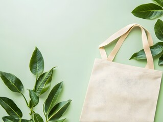 Eco-Friendly Tote Bag with Lush Greenery: A Minimalist Still Life