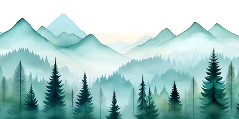 Fototapeta premium a forest scene with mountains and trees