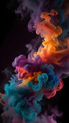 A vibrant explosion of colorful smoke dances
