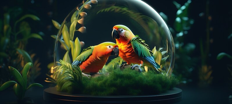 Mini world of parrots in round magic protectorv