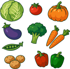 Vibrant Vegetable Set Colorful Illustration of Fresh Produce