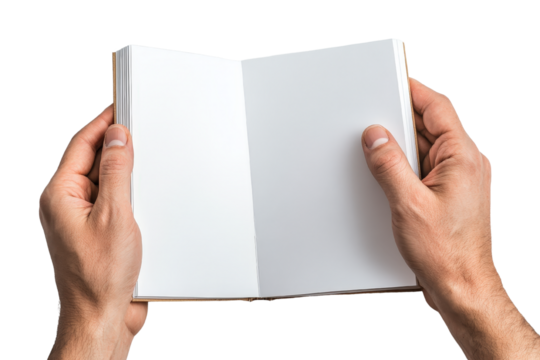 Hands Holding Empty Book with Blank Pages Ready for Writing Ideas