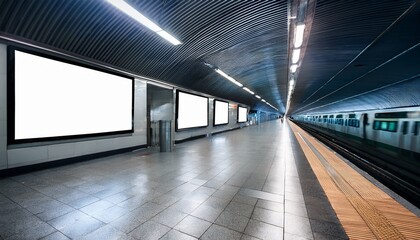 blank subway billboards advertising space in a modern transit station