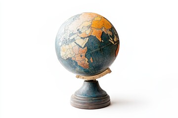 Globes in focus, showcasing detailed geography of Asia and Europe with vibrant colors demonstrating land and ocean features in an educational display