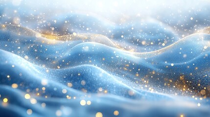 Luxury blue background with wave and gold particles. Modern Christmas holiday concept. -