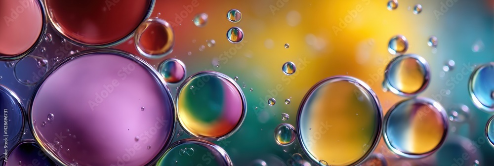 Aufkleber close-up of colorful soap bubbles showcasing vibrant reflections and rainbow highlights, creating a 