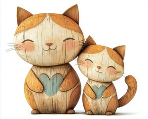 Wooden black cat with pumpkin in autumn Halloween style illustration