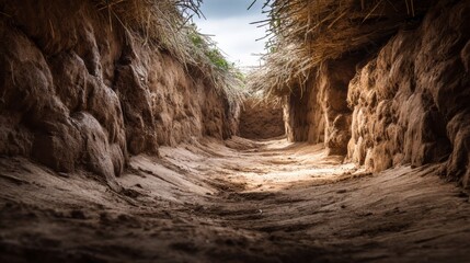 Obraz premium A Beautifully Worn Dirt Path Invites Exploration and Organic Farming through Sustainable Practices