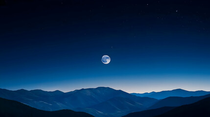 Pixelated Night Moon Over Mountains