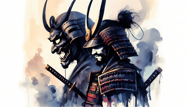 Samurai soldier with oni shadows desktop wallpaper 4K