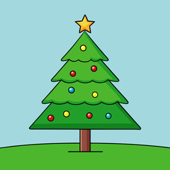  Christmas Tree Green Grass Background Vector Illustration