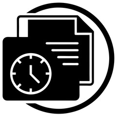 This black vector file folder icon with a document symbol is a glossy 3D button for web or business design