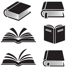 set of carious  book black outline thin line vector silhouettes	