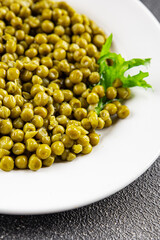 Green peas canned appetizer vegetables dish organic product fresh tasty gourmet food background on the table rustic food top view copy space keto and paleo diet vegetarian and vegan food