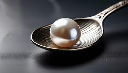 close up of a pearl on a silver spoon