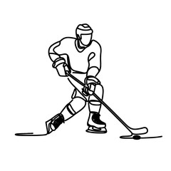Hockey player skating and shooting puck in minimalist style  