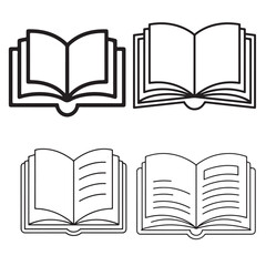 set of carious  book black outline thin line vector silhouettes	