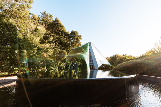 Unusual water sculpture in front of the Bicentennial Conservatory at the Adelaide Botanic Gardens