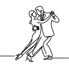 Elegant couple dancing tango in minimalist line art  