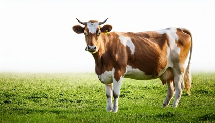 Fototapeta premium cow on a meadow with green grass on white background