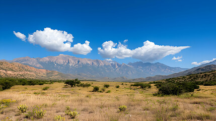 Panoramic Mountain Range View Over Dry Plains