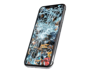 broken mobile phone screen displays intricate cracks and shattered glass, highlighting damage and fragility of modern technology. This evokes sense of loss and need for repair
