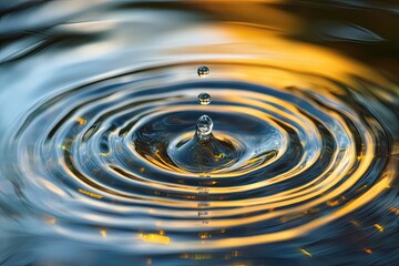 Captivating droplets cascading into serene water creating mesmerizing ripples