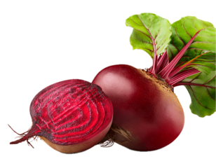 Beetroot fresh red beet with leaves and a half isolated transparent background