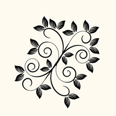 Elegant Black and White Floral Design with Swirling Vines and Leaves
