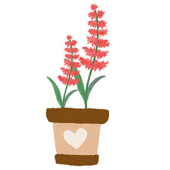 Red flowers in a heart shaped pot
