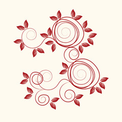 Elegant Red Floral Design with Swirls and Leaves on Cream Background