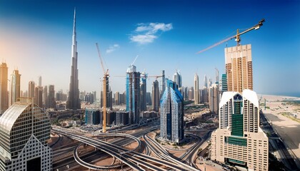 Naklejka premium construction site in dubai with cranes and skyscrapers