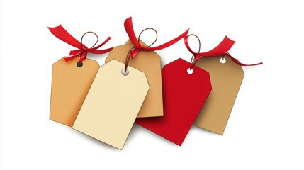 Blank gift tags with red ribbons