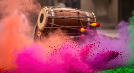 Drum and Colorful Powder Illustration