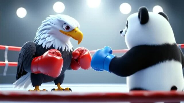 Cartoon Eagle and Panda Boxing in a Ring Animatic Concept