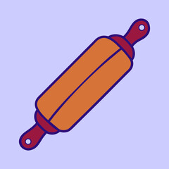 Stylized orange and red rolling pin for baking on a light blue background