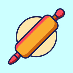 Rolling pin flattening dough on a light blue background illustration style