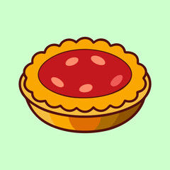 Stylized Illustration of a Delicious Red Berry Tart with Flaky Crust